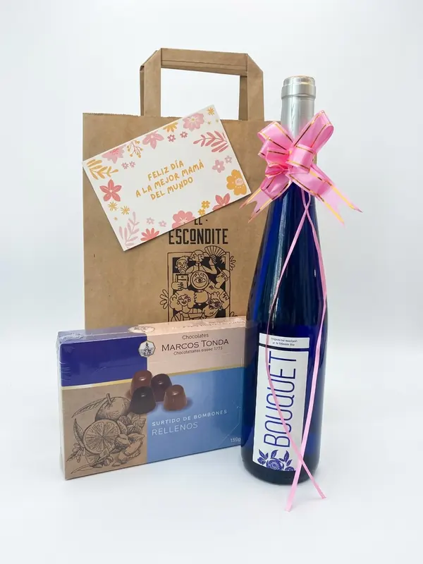 Bolsa Regalo Vino Blanco Dulce y Bombones de Chocolate
